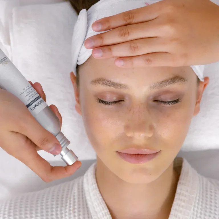 women in white robe undergoing biologique recherche treatment at Anaya Aesthetics beauty clinic in Bali